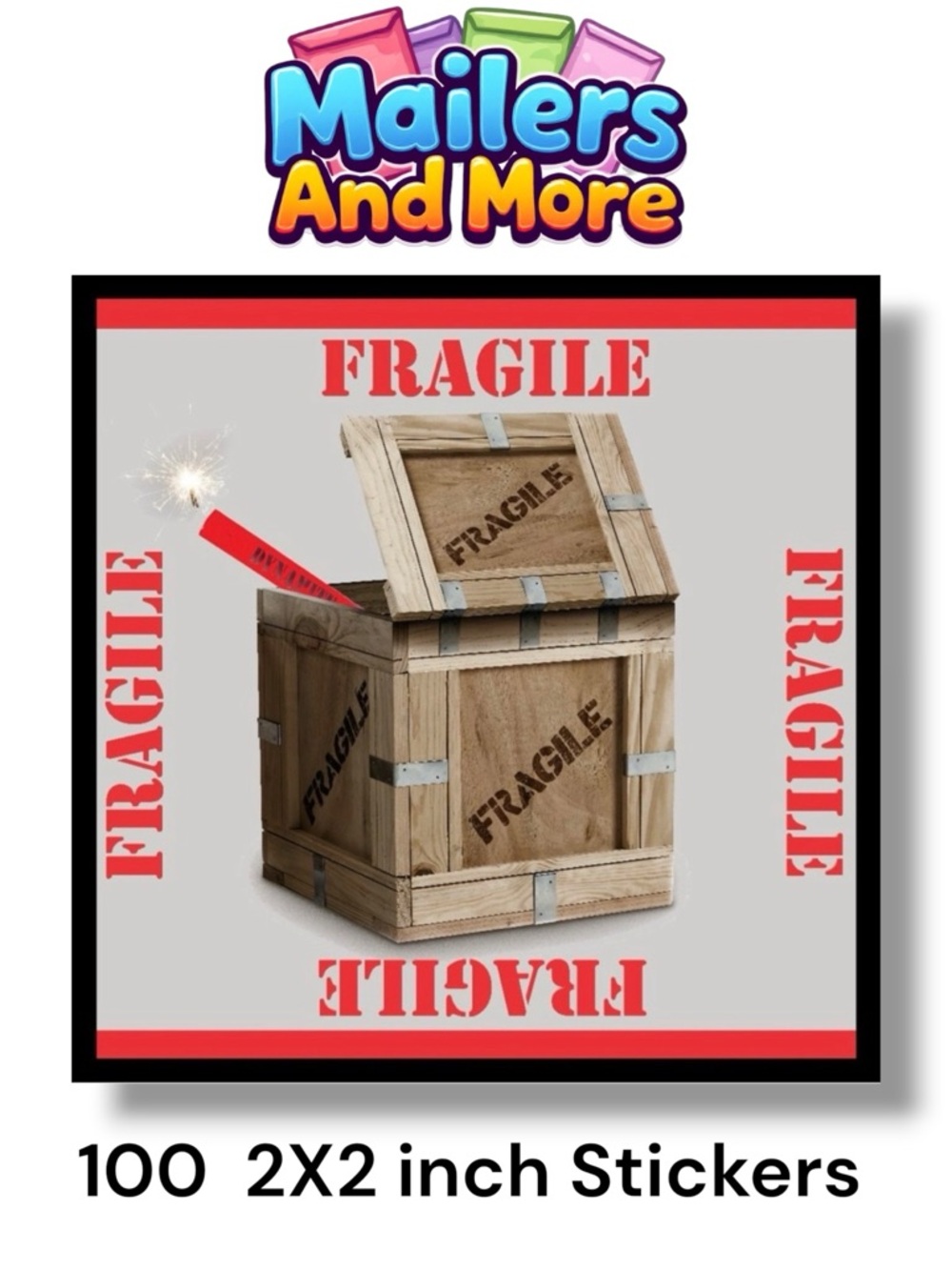 100 (2x2 Inch) Square Stickers, FRAGILE, High Gloss, PRICE IS FIRM